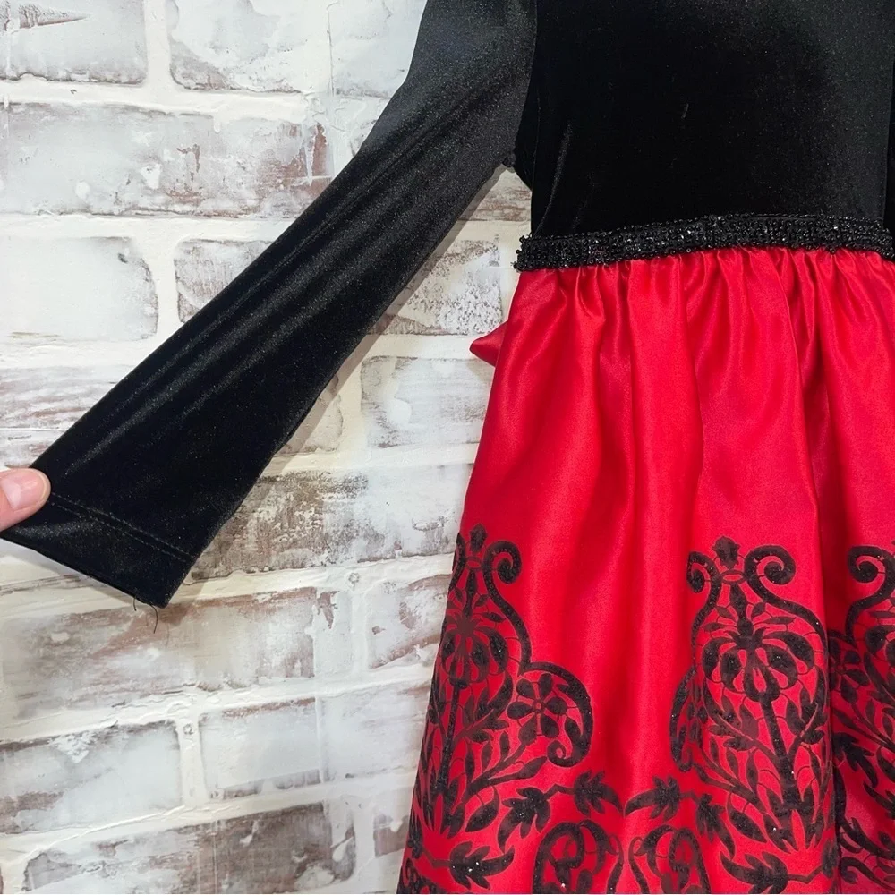 Rare editions Black and Red Velvet Dress with embellished Skirt 2T